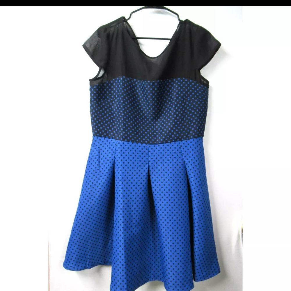 black and blue polka dot dress by Danny & Nicole.